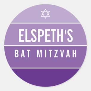Sticker Rond BAT MITZVAH moderne bold ombre bloc violet violet