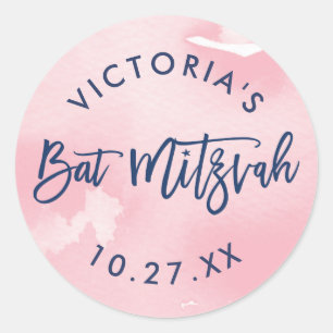 Sticker Rond BAT MITZVAH moderne lettré à la main couleur rose