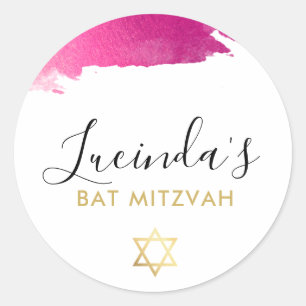 Sticker Rond BAT MITZVAH moderne luxe doré doré rose noir