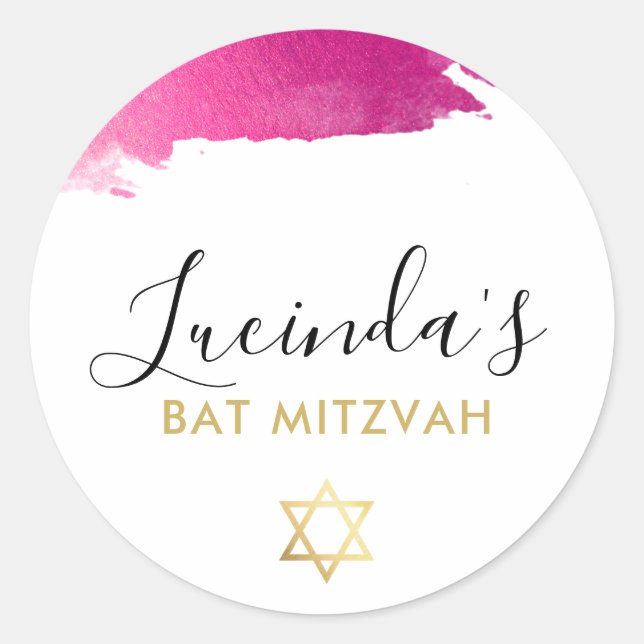 Sticker Rond BAT MITZVAH moderne luxe doré doré rose noir (Devant)