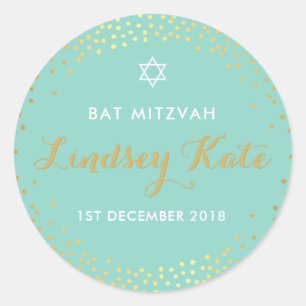 Sticker Rond BAT MITZVAH moderne rustique confetti menthe