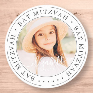 Sticker Rond Bat mitzvah Personnalisé Moderne Élégant Photo Chi