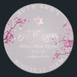 Sticker Rond Bat mitzvah PixDezines, Fleurs de cerisiers<br><div class="desc">PixDezines fleurs d'aquarelle,  fleurs de cerisier foncé pour un Bat mitzvah élégant étiquettes d'adresse / autocollants do-it-yourself couleur,  accentué avec une étoile rose rousse de david. Pour voir notre magasin,  copiez et collez cette url : http://www.zazzle.com/custom_mitzvah* ✡ Copyright © 2013-2019 PixDezines™. Tous droits réservés.</div>
