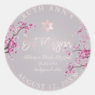 Sticker Rond Bat mitzvah PixDezines, fleurs de cerisiers