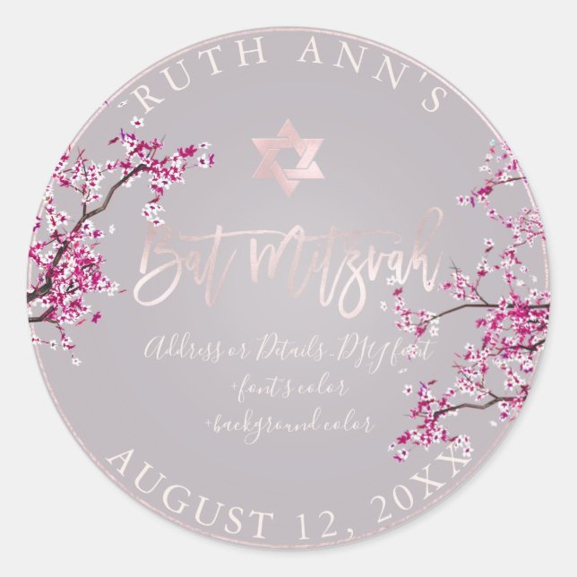 Sticker Rond Bat mitzvah PixDezines, Fleurs de cerisiers (Devant)