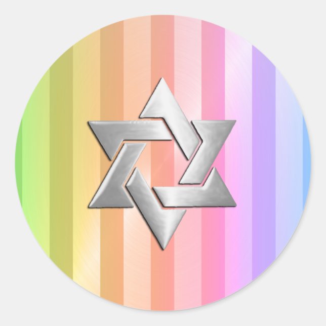 Sticker Rond Bat mitzvah Rainbow Stripe Star de David (Devant)