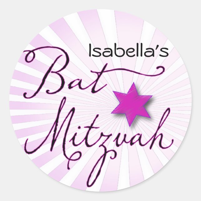Sticker Rond Bat mitzvah rose et pourpre de starburst (Devant)