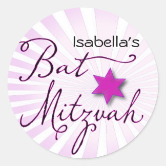 Sticker Rond Bat mitzvah rose et pourpre de starburst
