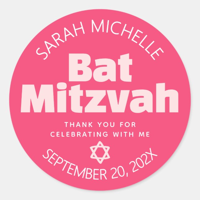 Sticker Rond Bat mitzvah rose Gras Typographie Cool Retro Super (Devant)