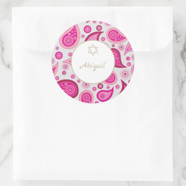 Sticker Rond Bat mitzvah rose or Motif moderne (Sac)
