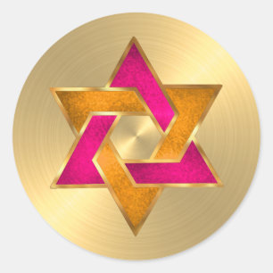 Sticker Rond Bat mitzvah rose orange étoile de David Gold