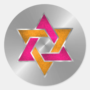 Sticker Rond Bat mitzvah rose orange étoile de David sur n'impo