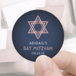 Sticker Rond Bat mitzvah Rose Rose Gold Marine étoile bleue de<br><div class="desc">Ajoutez une touche de finition personnalisée à des notes de remerciement ou des faveurs bat mitzvah avec ces élégants stickers bleu marine, blanc et rose rond / enveloppes scellés. Tout le texte est simple à customiser ou à supprimer. Le design se compose d'un arrière - plan bleu marine moderne simple,...</div>