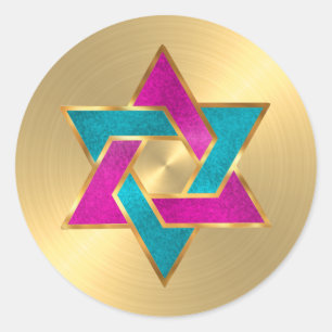 Sticker Rond Bat mitzvah rose Turquoise Star de David N'importe