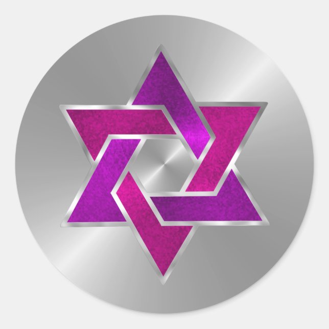 Sticker Rond Bat mitzvah rose violet étoile de David sur n'impo (Devant)