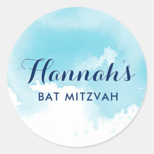 Sticker Rond BAT MITZVAH SEAL étoile moderne aqua bleu aquarell