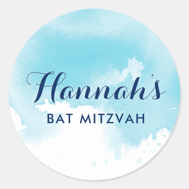 Sticker Rond BAT MITZVAH SEAL étoile moderne aqua bleu aquarell (Devant)