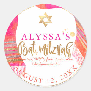 Sticker Rond Bat mitzvah Tallit PixDezines Pink+Orange Watercol