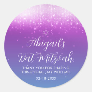 Sticker Rond Bat mitzvah Turquoise Glam Purple