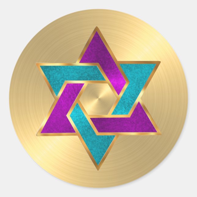Sticker Rond Bat mitzvah violet étoile Turquoise David Gold (Devant)