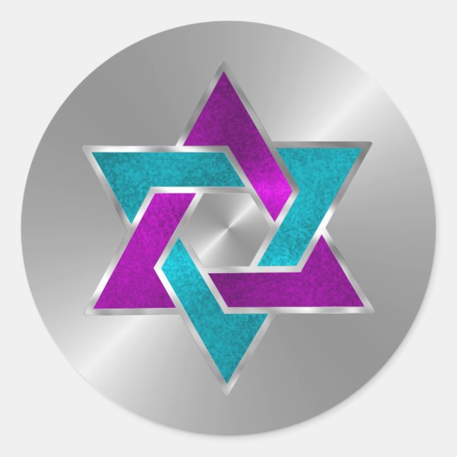 Sticker Rond Bat mitzvah violet étoile Turquoise David Silver (Devant)