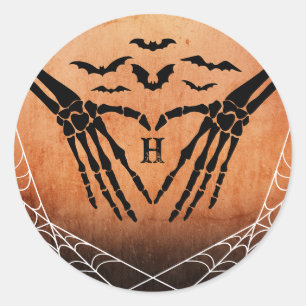 Sticker Rond Bat Skeleton Coeur Monogramme Goth Halloween Maria
