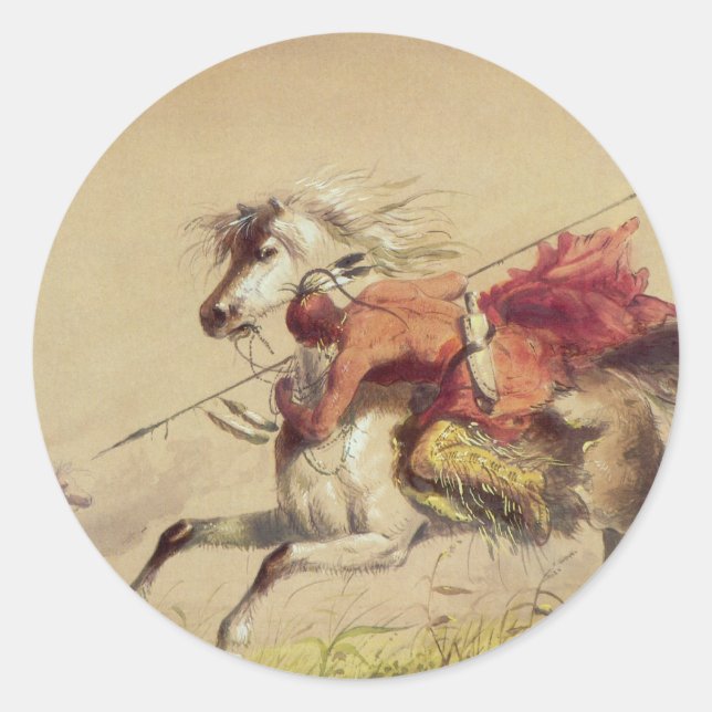 Sticker Rond Bataille De Blue Water Creek Par Alfred Jacob Mill (Devant)