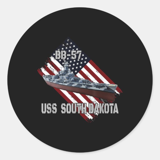 Sticker Rond Bataillon Uss South Dakota Bb-57 &amp; Combat War (Devant)