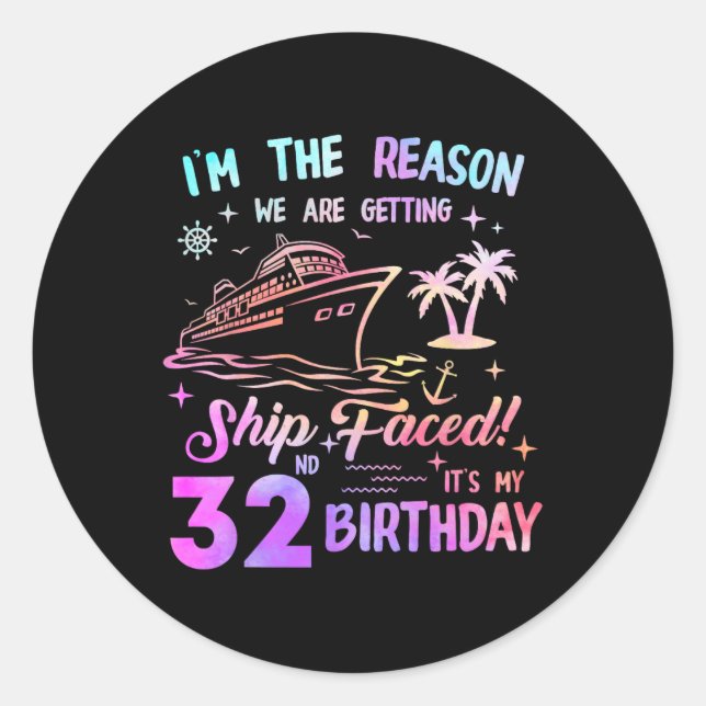 Sticker Rond Bateau à 32 ans Croisière pour 32 ans Croisière (Devant)