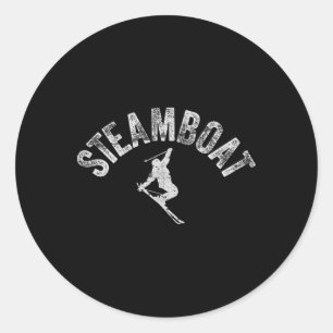 Sticker Rond Bateau à vapeur Ski Colorado Ski vintage Skieur co