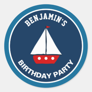 Sticker Rond Bateau à voile rouge Nautique Anniversaire Fête Fa