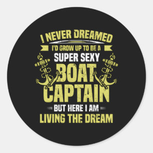 Sticker Rond Bateau à voile Super Boat Captain