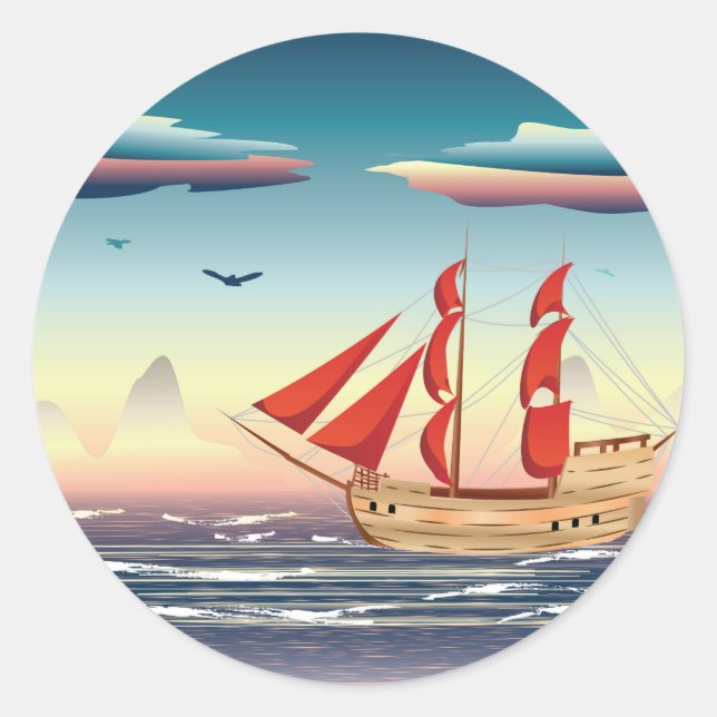 Sticker Rond Bateau à voile sur la mer 2 (Devant)