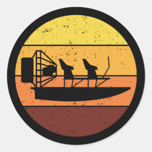 Sticker Rond Bateau Airboat Bateau Planeboat Vintage Retro