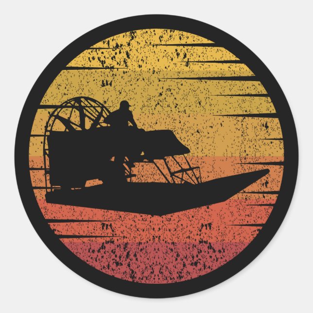 Sticker Rond Bateau Airboat Bateau Planeboat Vintage Retro (Devant)