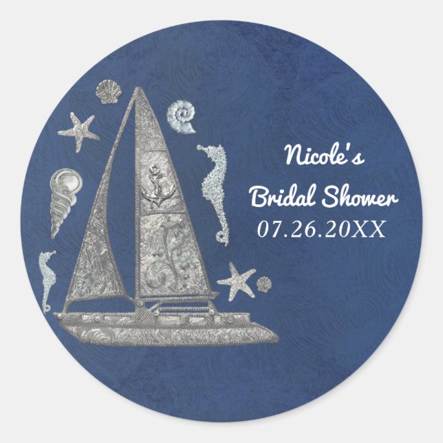 Sticker Rond Bateau argenté nautique et objets de plage Fête él (Devant)