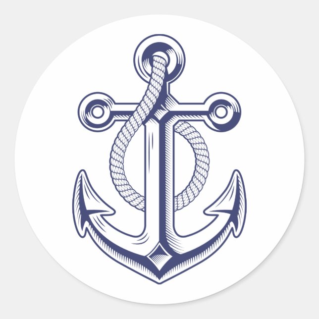 Sticker Rond Bateau bleu marine Mariage d'Ancre océanique (Devant)