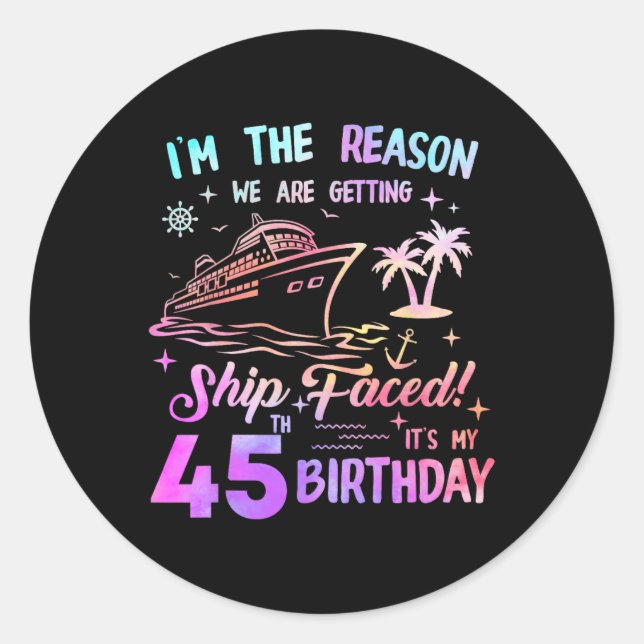 Sticker Rond Bateau croisière pour 45e anniversaire 45 ans (Devant)