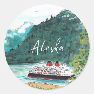 Sticker Rond Bateau de croisière en Alaska