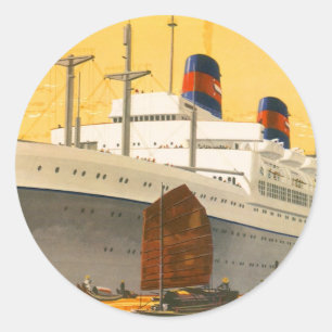 Sticker Rond Bateau de croisière vintage pour l'Orient avec jon