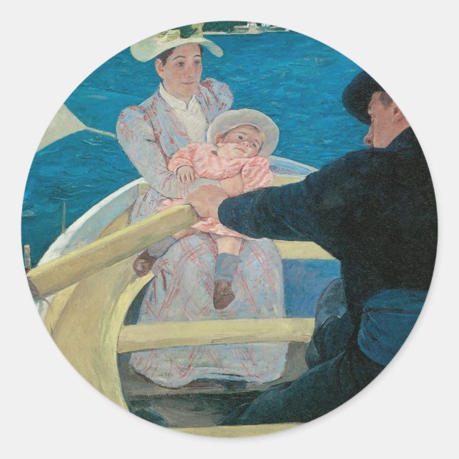 Sticker Rond Bateau de Mary Cassatt, Art Vintage (Devant)