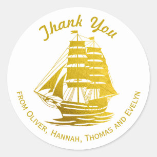 Sticker Rond Bateau de voile grand voilier Merci