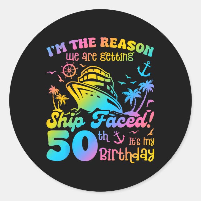 Sticker Rond Bateau face à mon 50e anniversaire Croisière Batea (Devant)