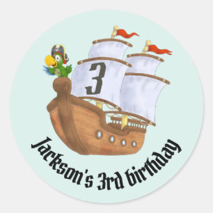 Sticker Rond Bateau Pirate Anniversaire des enfants avec l'âge
