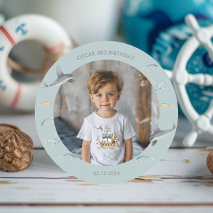 Sticker Rond Bateau pirate avec Animaux Fête des enfants