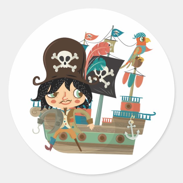 Sticker Rond Bateau pirate et pirate (Devant)