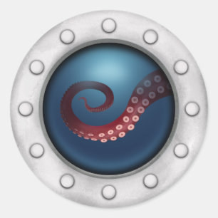 Sticker Rond Bateau Profond de la mer Créature Porthole Steampu