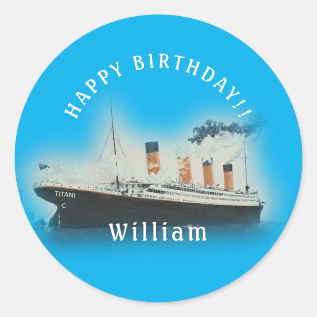 Sticker Rond Bateau Titanic Blue Birthday White Star Line (Devant)