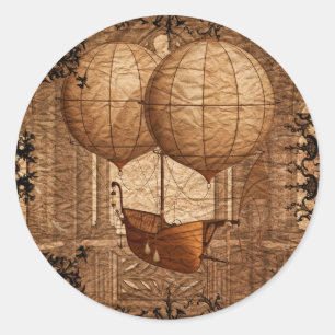Sticker Rond Bateau victorien Grunge Steampunk