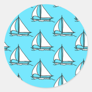 Sticker Rond Bateaux À Voile Sur Le Motif De La Mer Bleue